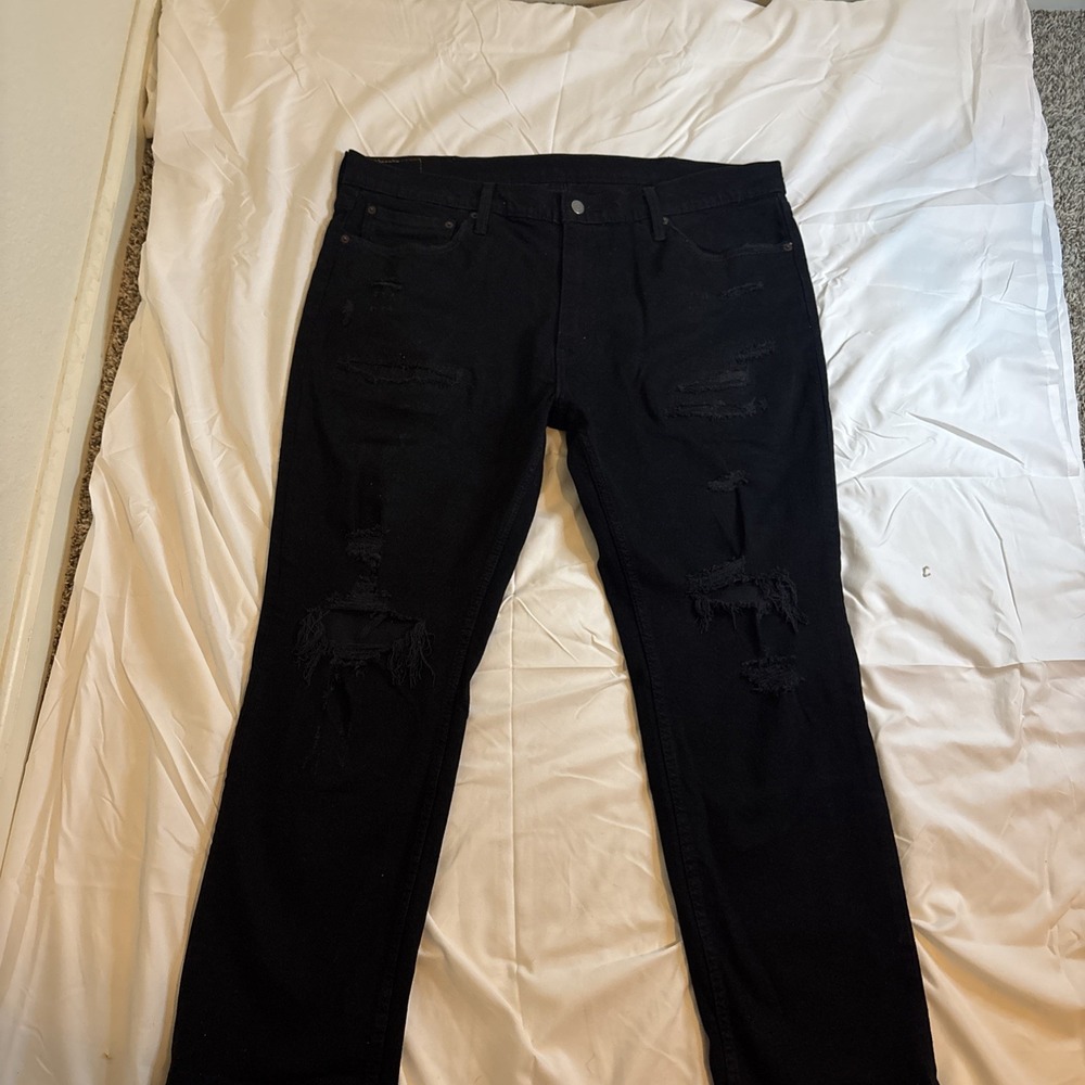 Levis Jeans Mens‎ 40x30 Black 511 Slim Distressed Ripped Stretch Tapered Denim